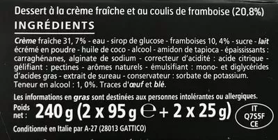 Lista de ingredientes del producto Panna Cotta coulis de framboises Casino Délices,  Casino 2 x 120 g