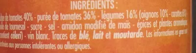 Lista de ingredientes del producto Sauce à la Napolitaine Casino 200 g