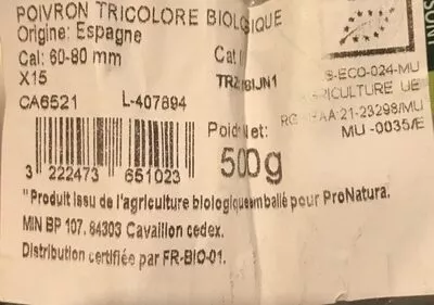 Lista de ingredientes del producto Poivrons tricolores bio Casino, Casino Bio 500 g