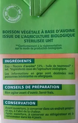 Lista de ingredientes del producto Boisson Avoine Casino Bio,  Casino 1 l