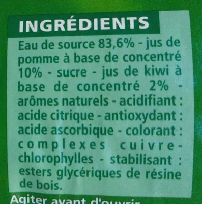 Lista de ingredientes del producto Pomme kiwi à l'eau de source Casino 2 l