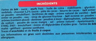 Lista de ingredientes del producto Goûters Hippopotames Choco Les Doodingues 150 g