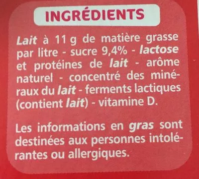 Lista de ingredientes del producto yaourt à boire aromatisés fraise Les Doodingues 720 g (4 x 180 g)