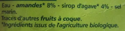 Lista de ingredientes del producto Boisson amande au sirop d'agave Casino 1 L