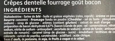 Lista de ingredientes del producto Crêpes dentelles fourrées bacon 65g CASINO DELICES Casino Délices,  Casino 65 g