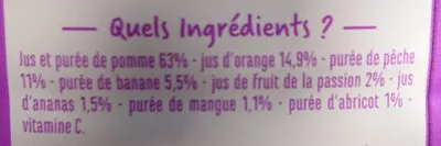 Lista de ingredientes del producto 100% Pur Jus Multifruits Casino 2 l