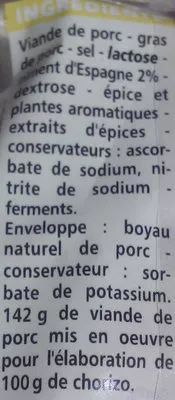 Lista de ingredientes del producto chorizo doux Qualité supérieur Casino 225 g