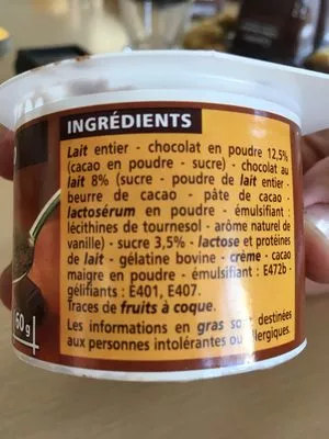 Lista de ingredientes del producto Mousse au chocolat au lait Casino 4 x 60 g