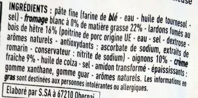 Lista de ingredientes del producto Flammekueche Casino Ca Vient D'Ici,  Casino 180 g