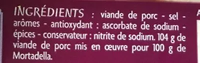 Lista de ingredientes del producto MORTADELLA BOLOGNA IGP Casino Saveurs d'Ailleurs,  Casino 8 tranches (100 g)