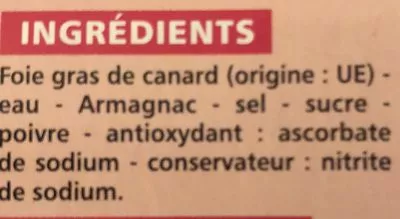 Lista de ingredientes del producto Bloc de foie gras de canard Casino 100 g