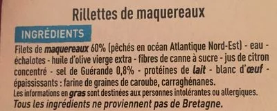 Lista de ingredientes del producto Rillettes de maquereaux au sel de Guérande Casino Ca Vient D'Ici,  Casino 100 g