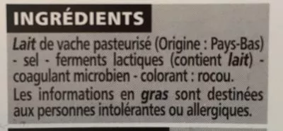 Lista de ingredientes del producto Mimolette Hollandaise - 8 tranches environ Casino 200 g