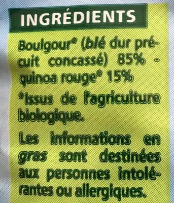 Lista de ingredientes del producto Mélange boulgour quinoa rouge BIO Casino Bio,  Casino 400 g