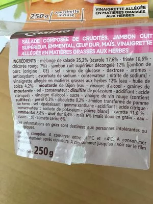 Lista de ingredientes del producto Salade jambon emmental Casino 250 g