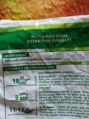 Lista de ingredientes del producto Petits pois doux extra-fins Casino 1 kg