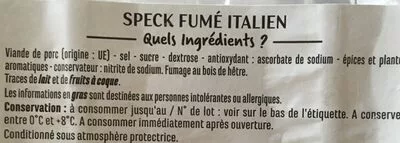 Lista de ingredientes del producto Rosaces de speck fumé italien Casino 12 tranches (90 g)