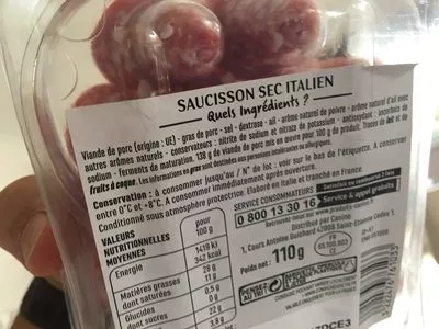 Lista de ingredientes del producto Rosaces de saucisson sec italien Casino 12 tranches (110 g)