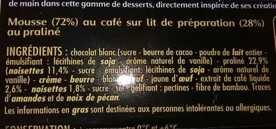 Lista de ingredientes del producto Mousse café sur lit au praliné Casino Délices,  Casino 2 x 90 g