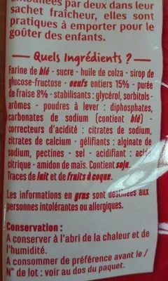 Lista de ingredientes del producto Madeleines longues coeur saveur fraise Casino 240 g