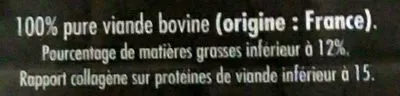 Lista de ingredientes del producto 4 steaks hachés pur boeuf façon bouchère Casino 4 x 140 g