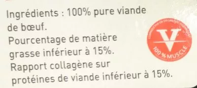 Lista de ingredientes del producto Le Steak Haché Pur Bœuf 15% MG surgelé Charal 400 g