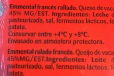 Lista de ingredientes del producto Emmental fundir & gratinar President 