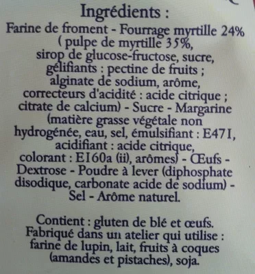 Lista de ingredientes del producto La Galette Charentaise Fourrage Myrtille Beurlay 300g