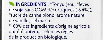 Lista de ingredientes del producto Soja Vanille Bio Bjorg 3 l.