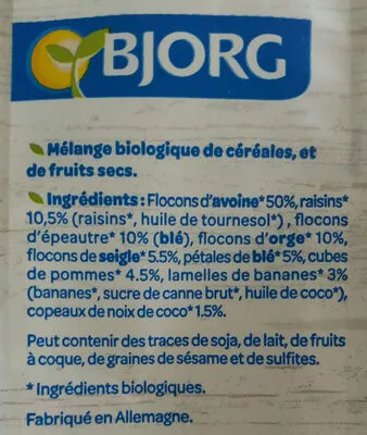 Lista de ingredientes del producto Muesli aux fruits Bjorg 750 g