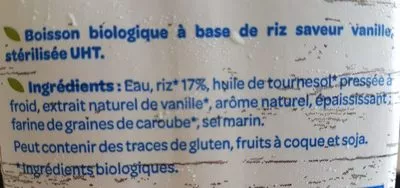 Lista de ingredientes del producto Riz vanille Bjorg 1 L