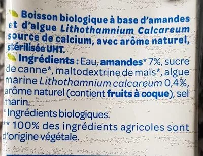 Lista de ingredientes del producto Lait d'amande Bjorg 20 cl