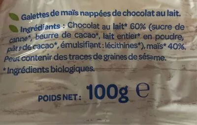 Lista de ingredientes del producto Galettes Maïs - chocolat lait Bjorg 100 g