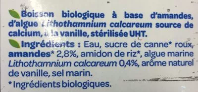 Lista de ingredientes del producto Lait amande vanille Bjorg 