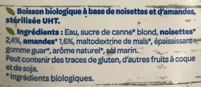 Lista de ingredientes del producto Boisson gourmande amande noisette Bjorg 1 L