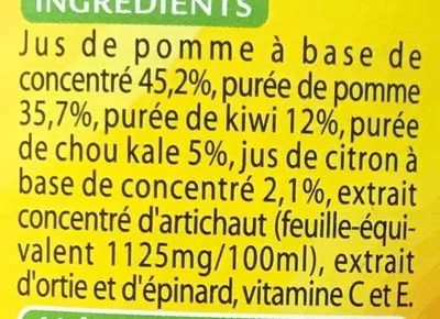 Lista de ingredientes del producto Kiwi Chou Kale Détox Gayelord Hauser 75 cl