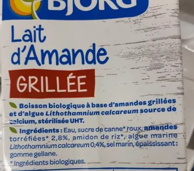 Lista de ingredientes del producto Lait d'amandes grillée Bjorg 1L