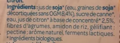 Lista de ingredientes del producto Douceur végétale Soja Jus de citron Bjorg 4x100g