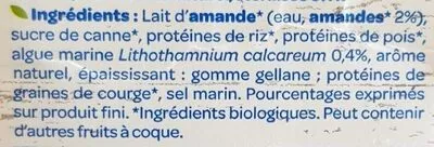 Lista de ingredientes del producto Lait d'amande Protéines Bjorg 1 L