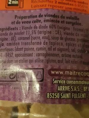 Lista de ingredientes del producto Lamelles Kebab Maître Coq 1 kg