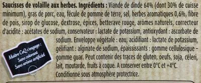 Lista de ingredientes del producto 12 saucisses de volaille aux herbes Maître Coq 600 g