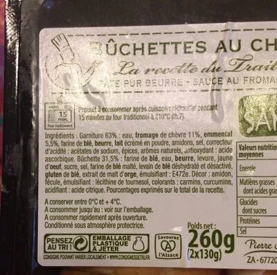 Lista de ingredientes del producto Buchette au chèvre Pierre Schmidt 2*130 g - 260 g