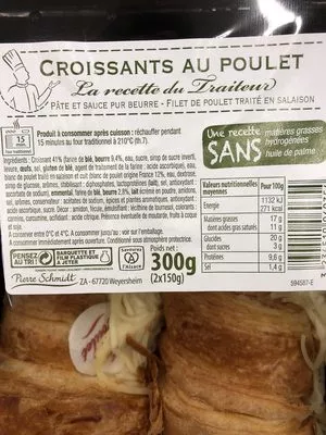 Lista de ingredientes del producto Croissant au poulet et cheddar Pierre Schmidt 2