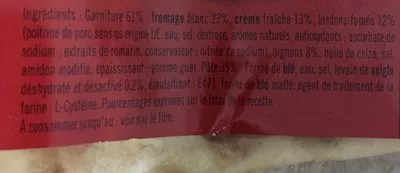 Lista de ingredientes del producto Lot de 2 tartes flambees Alsaciennes aux lardons Pierre Schmidt 800 g (2 x400g)