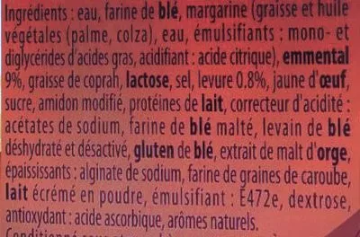 Lista de ingredientes del producto Bûchettes recette de famille à l'emmental Pierre Schmidt 260 g