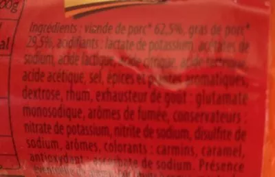 Lista de ingredientes del producto Saucisse à Tartiner Pierre Schmidt 