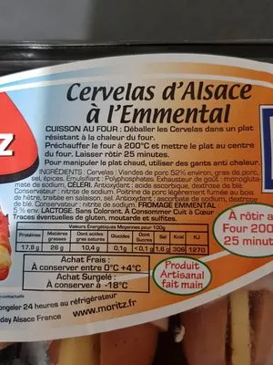 Lista de ingredientes del producto Cervelas d'Alsace a l'emmental Moritz 