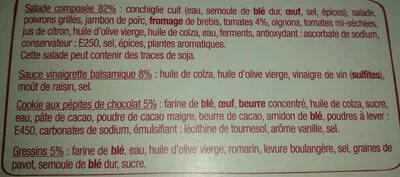 Lista de ingredientes del producto Salade et compagnie Basque Sodebo 