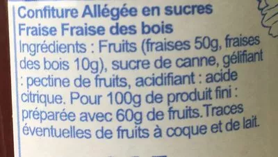 Lista de ingredientes del producto Confiture fraise des bois allegée Les petites Parisiennes Confiturières 