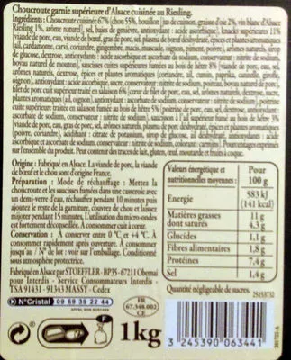 Lista de ingredientes del producto Choucroute garnie d'Alsace Reflets de France 1 kg